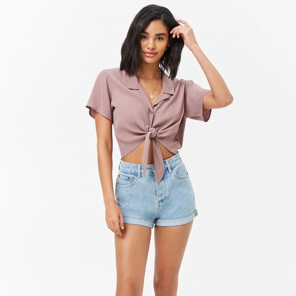 HOST PICK Forever 21 Cropped Button Up Top - Picture 3 of 5